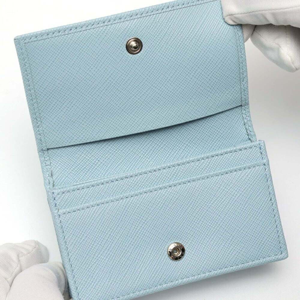 PRADA Saffiano Triangle Card Case/Business Holder 1MC122 Leather Light Blue T... - Picture 6 of 8